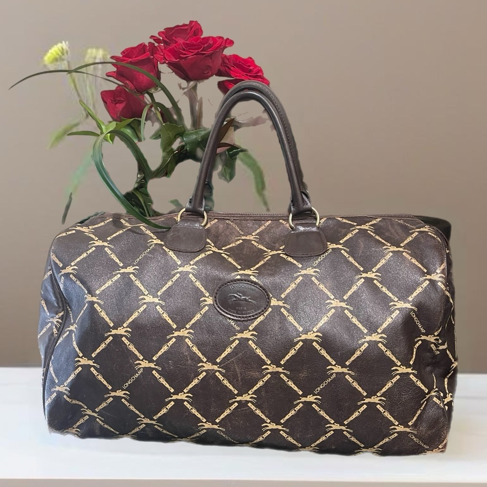 Longchamp Lattice double buckle horse jump brown speedy bag Authentic Vintage